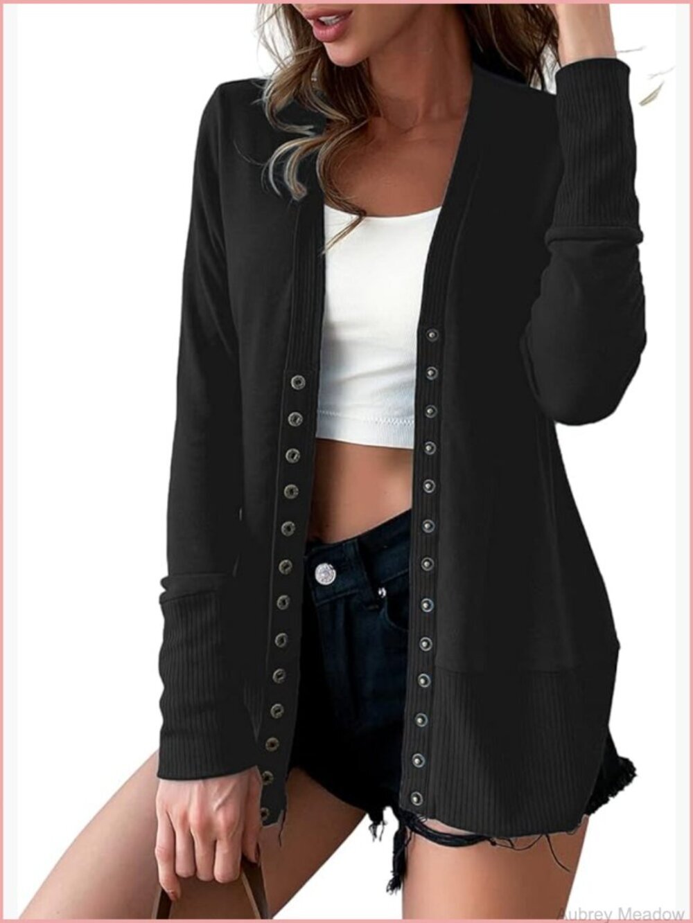 Long Sleeve Snap Button Down V Neck Knit Cardigan Sweater